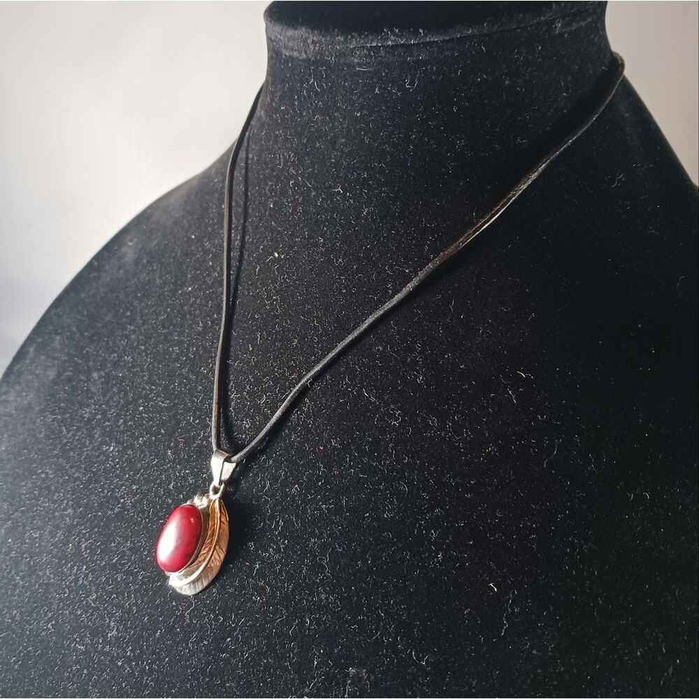 Vintage Mexico Sterling Silver 925 Red Pendant Necklace
